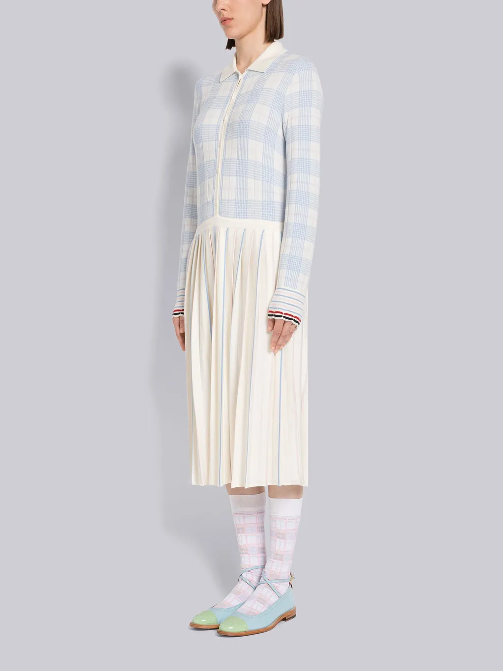 Checked Jacquard Wool Cardigan Dress