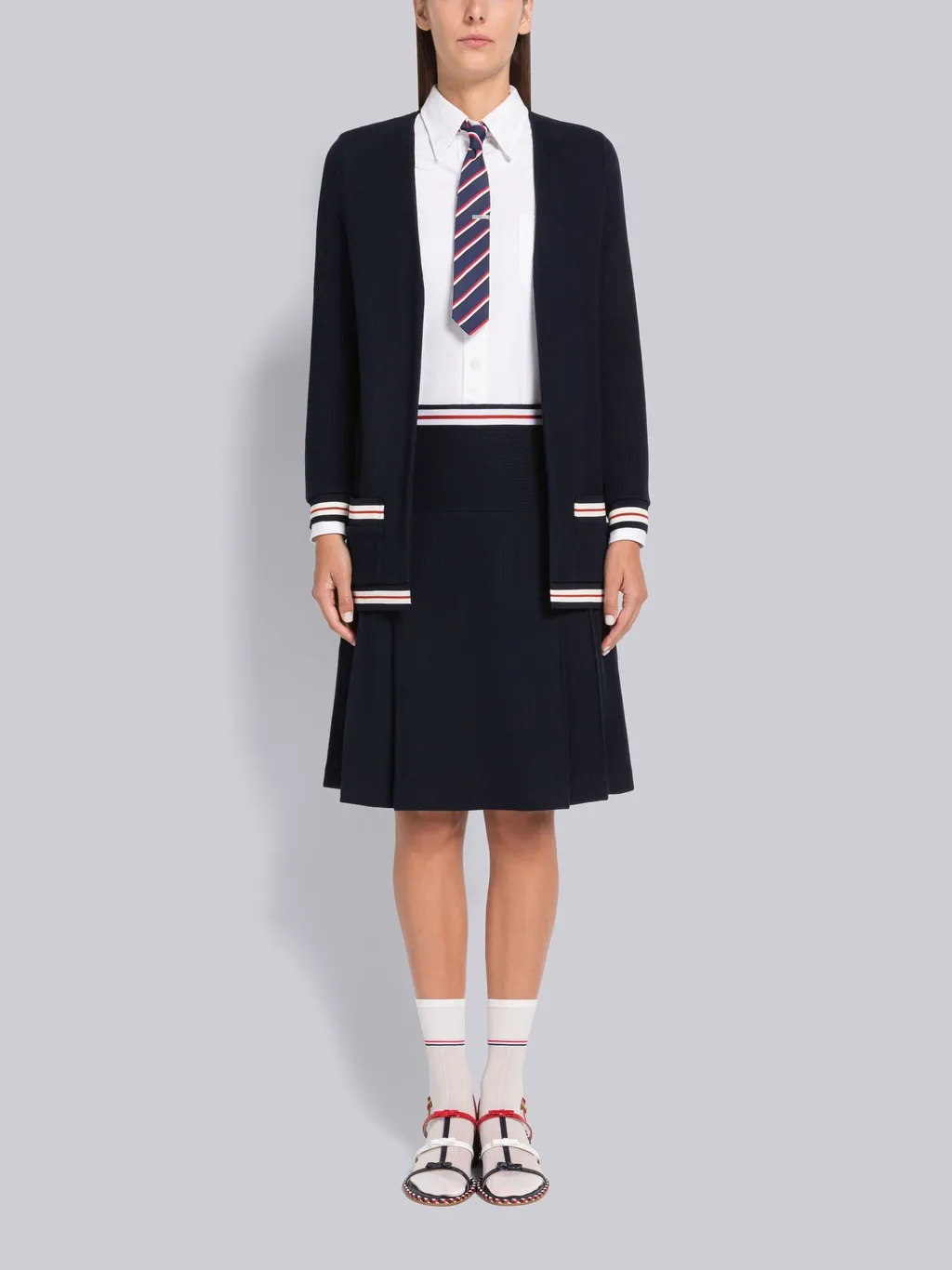 Rwb Striped Ribbed Long-Sleeve Cardigan