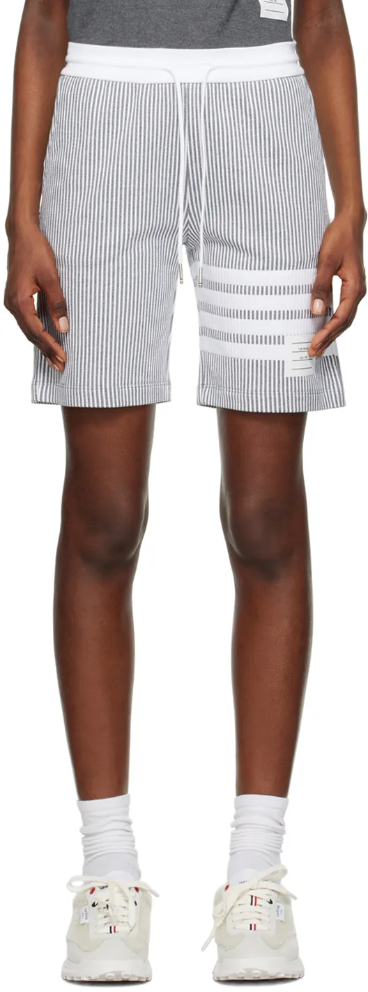 4-Bar Striped Seersucker Drawstring Shorts