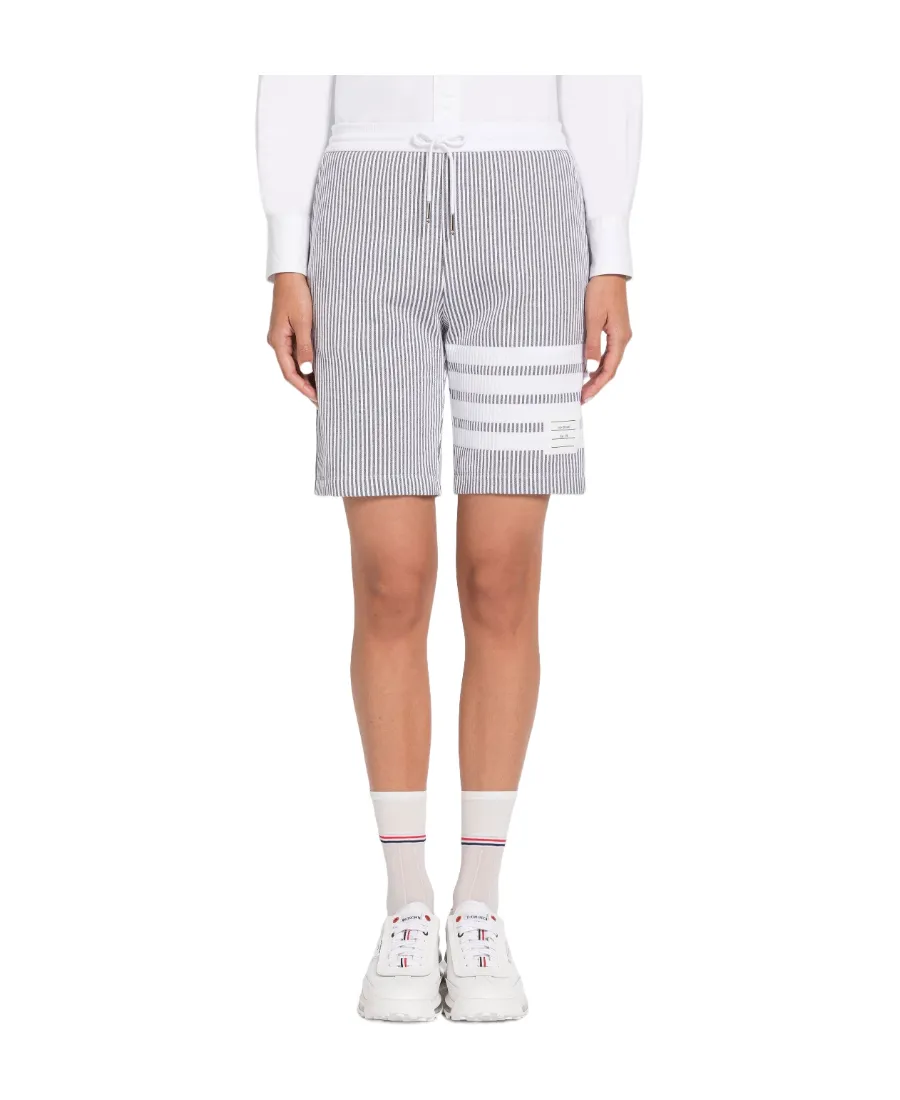 4-Bar Striped Seersucker Drawstring Shorts