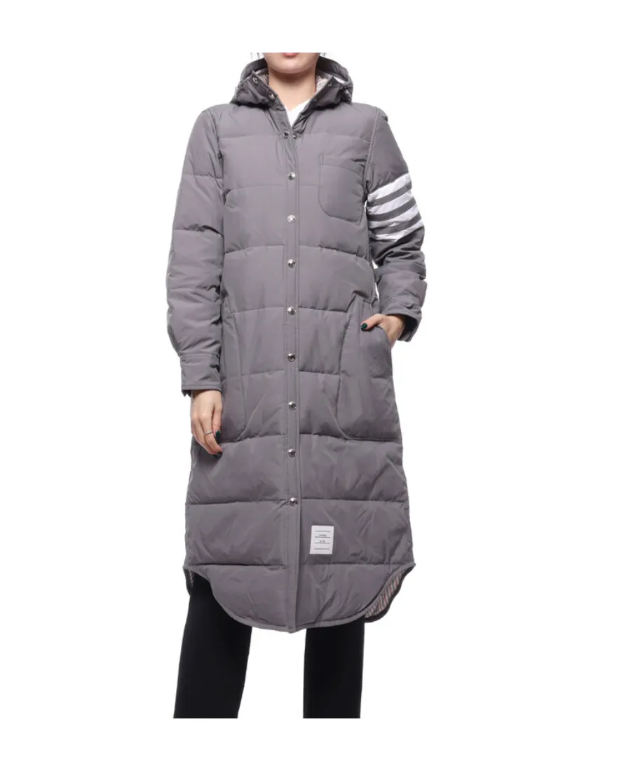 4 Bar Striped Padded Long Coat