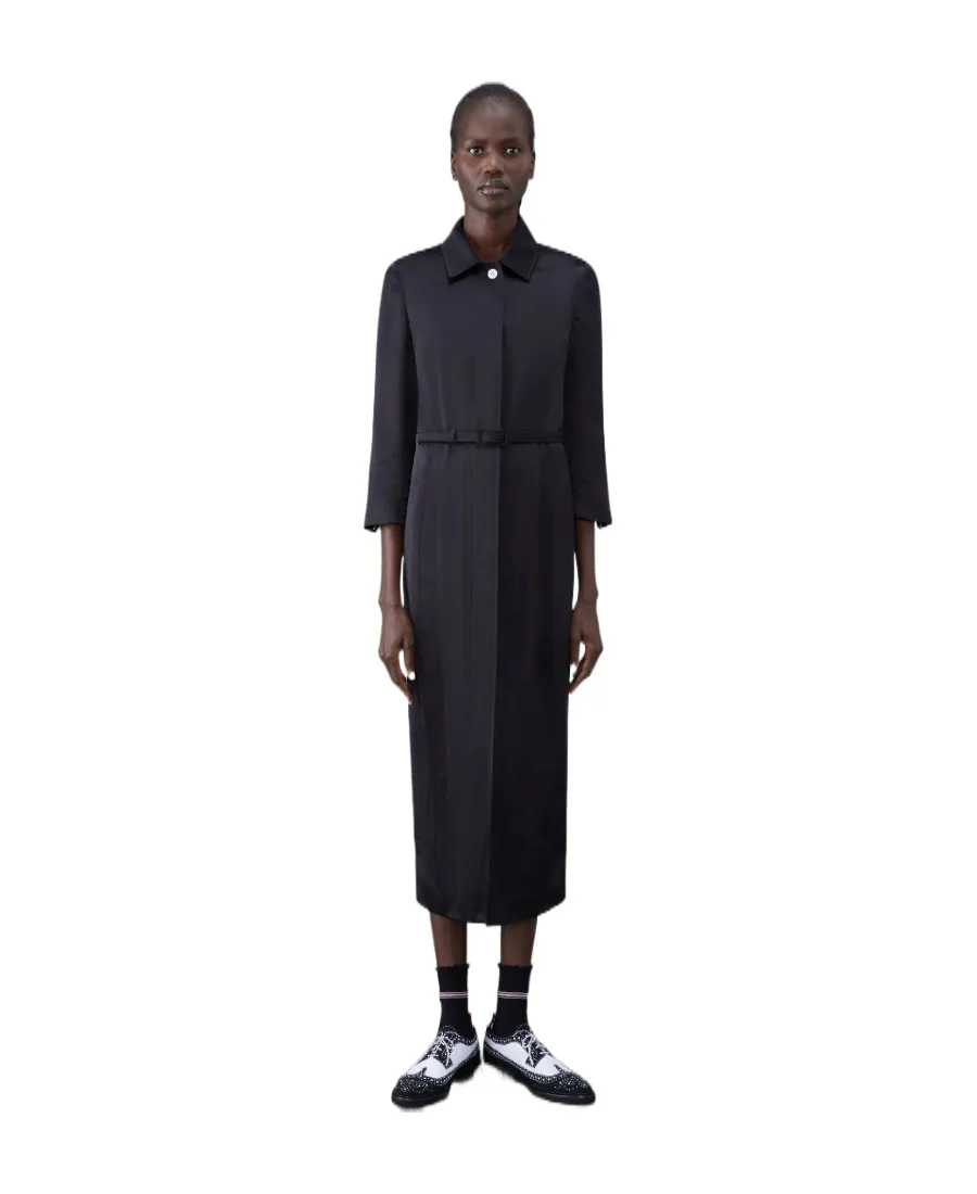 Belted-Waist Satin Shirtdress