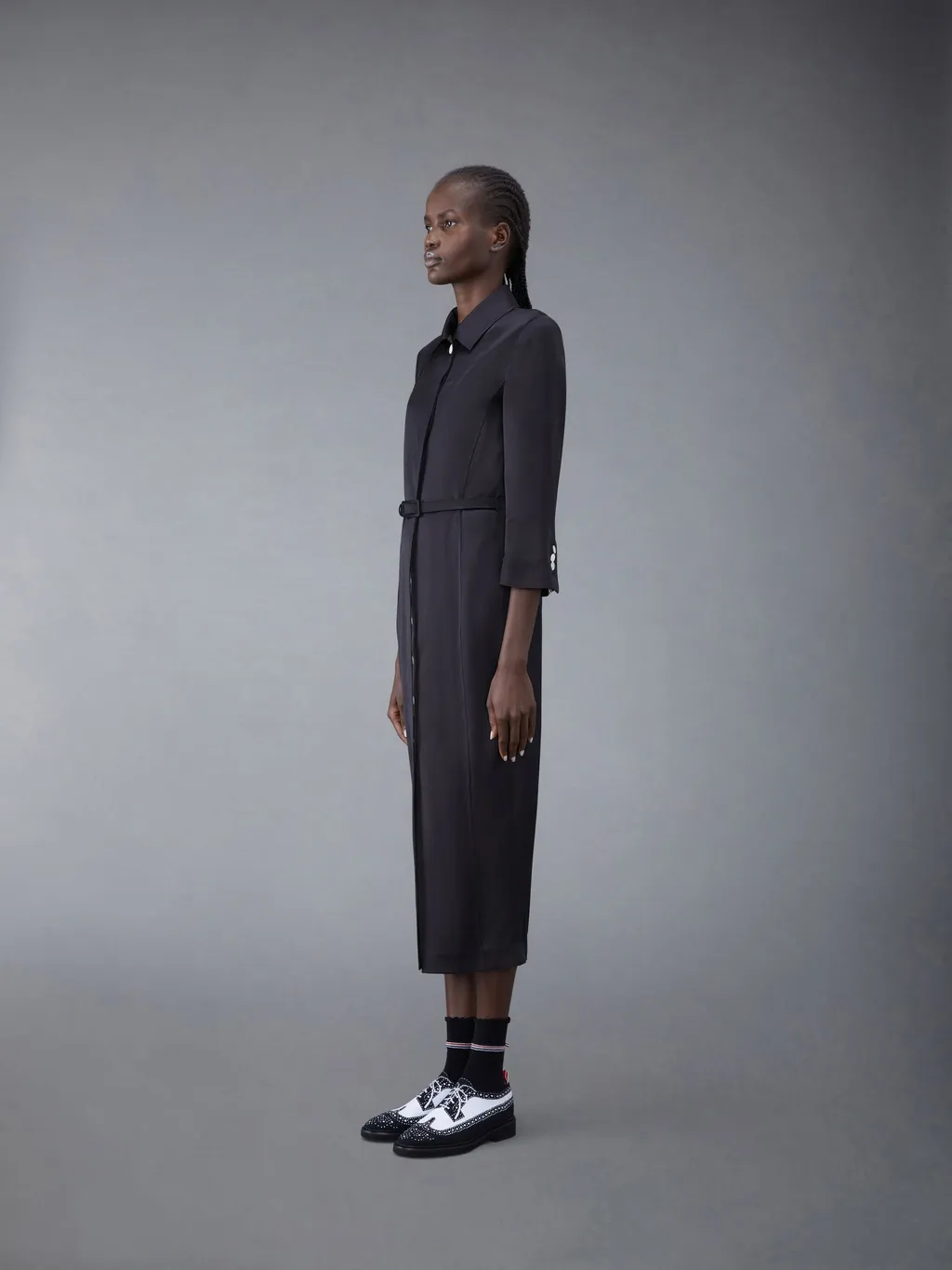 Belted-Waist Satin Shirtdress