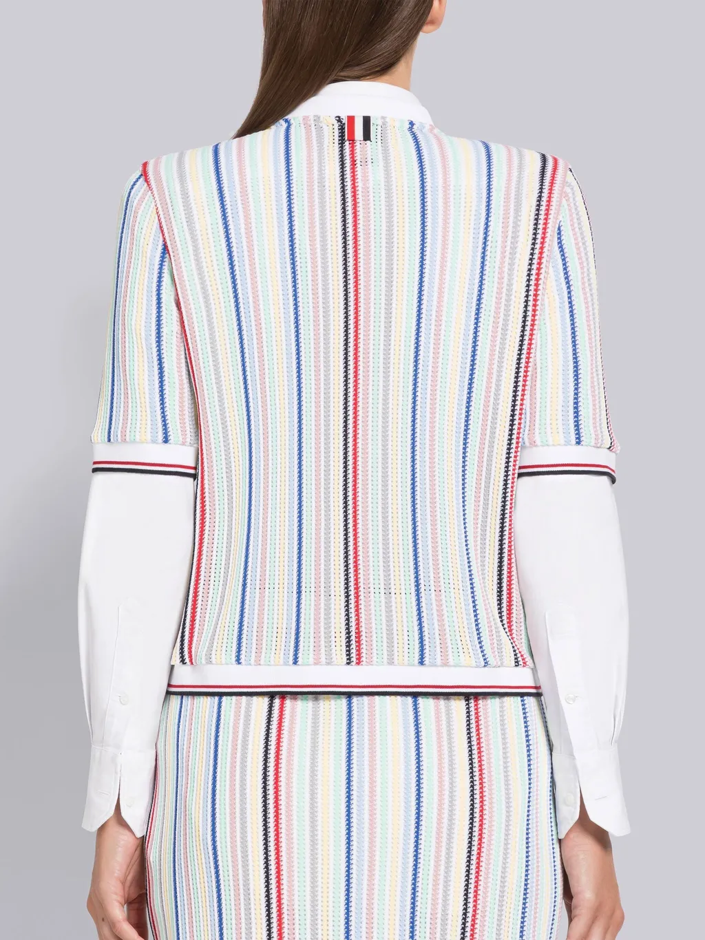 Striped Short-Sleeve Knitted Cardigan