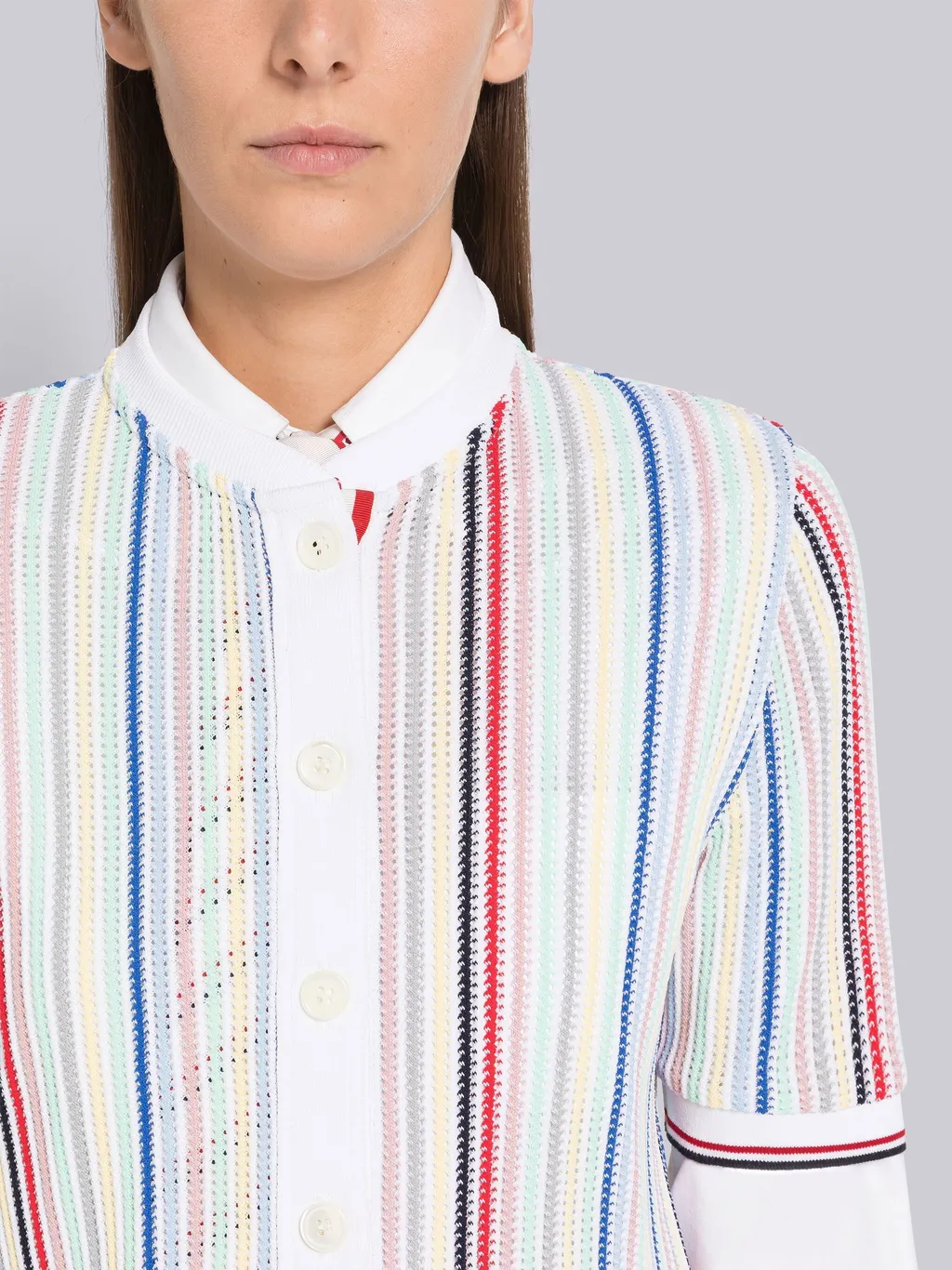 Striped Short-Sleeve Knitted Cardigan
