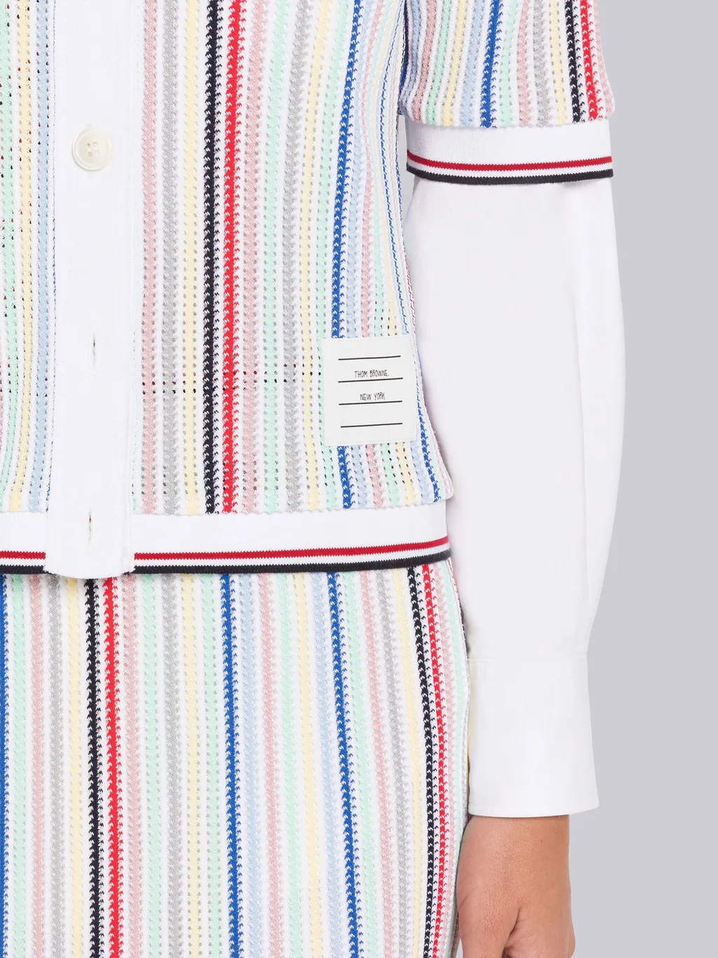 Striped Short-Sleeve Knitted Cardigan