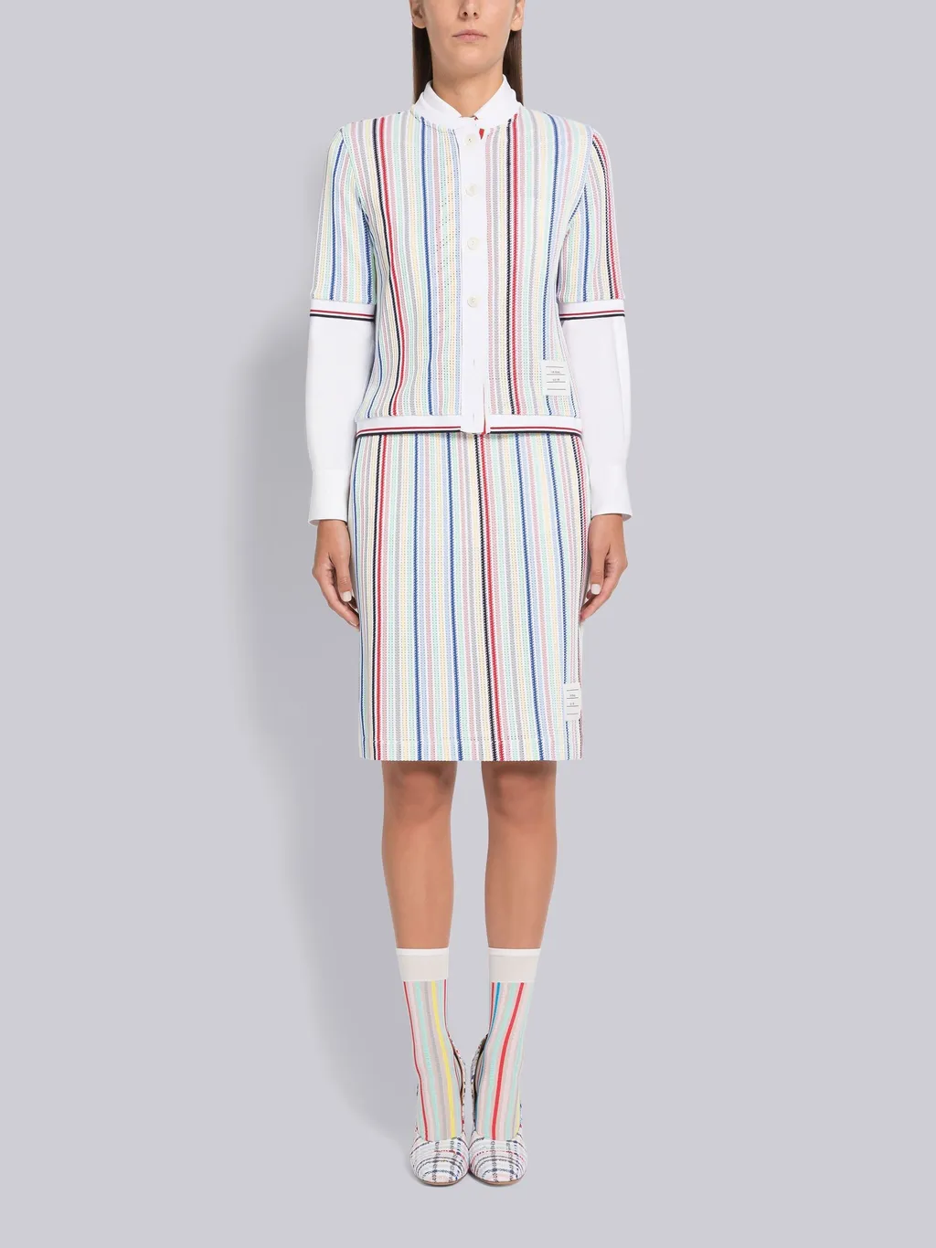 Striped Short-Sleeve Knitted Cardigan