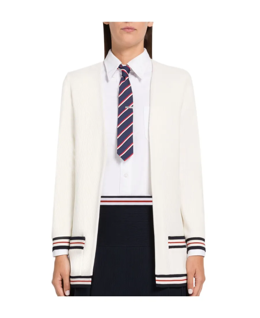 Rwb Striped Ribbed Long-Sleeve Cardigan