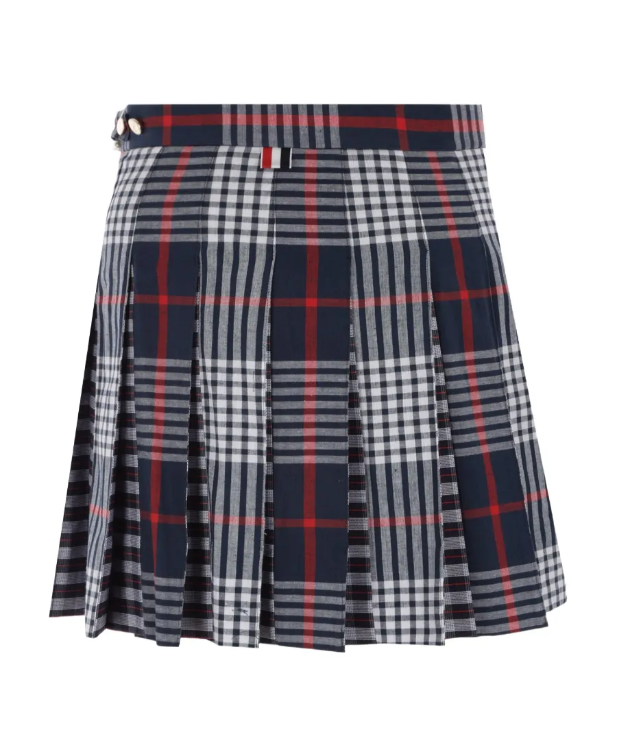 Checked Pleated Asymmetrical Skirt