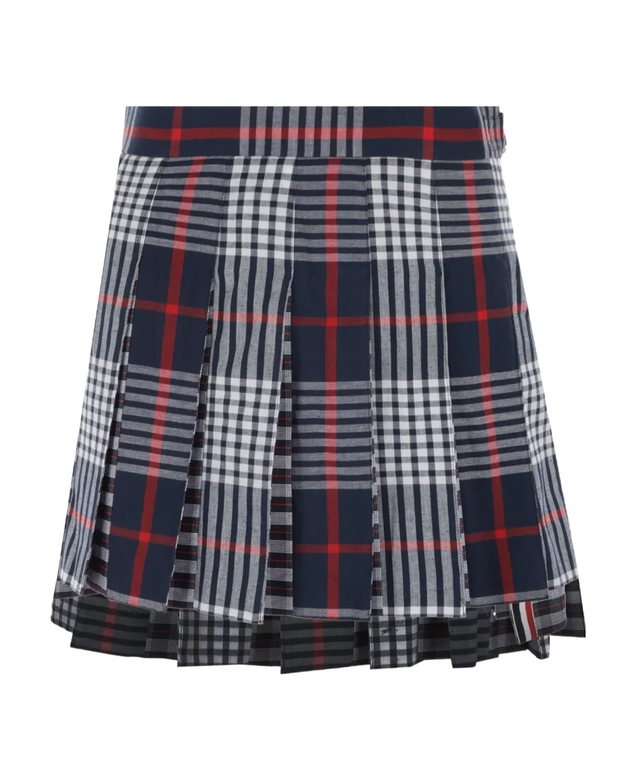 Checked Pleated Asymmetrical Skirt