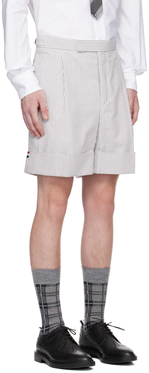 Striped Seersucker Cuff Shorts