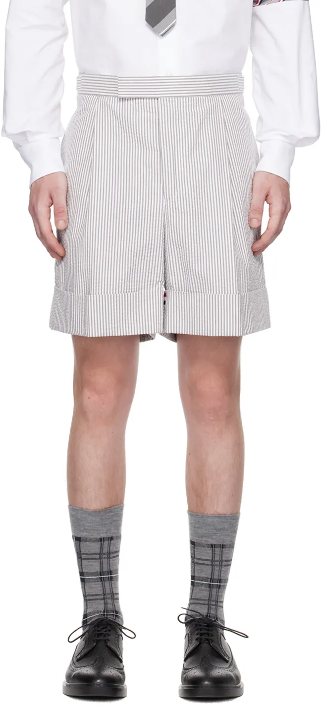 Striped Seersucker Cuff Shorts