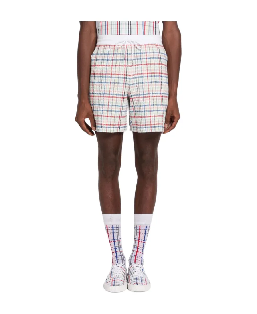 Gingham-Check Drawstring Tweed Shorts