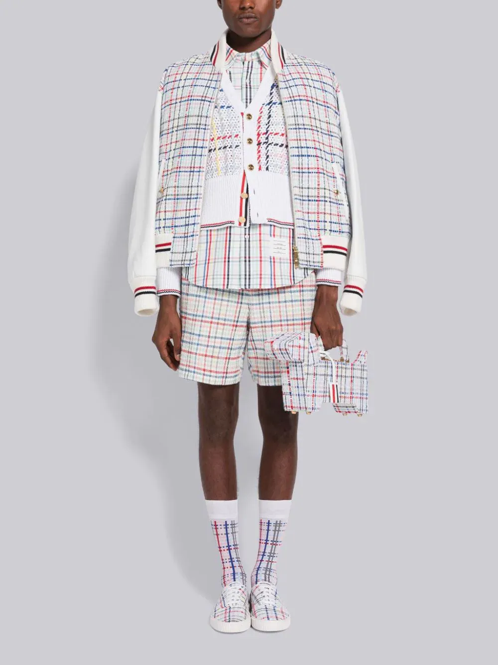 Gingham-Check Drawstring Tweed Shorts