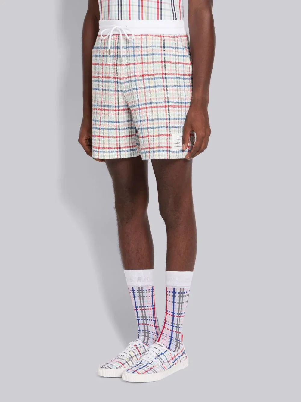 Gingham-Check Drawstring Tweed Shorts