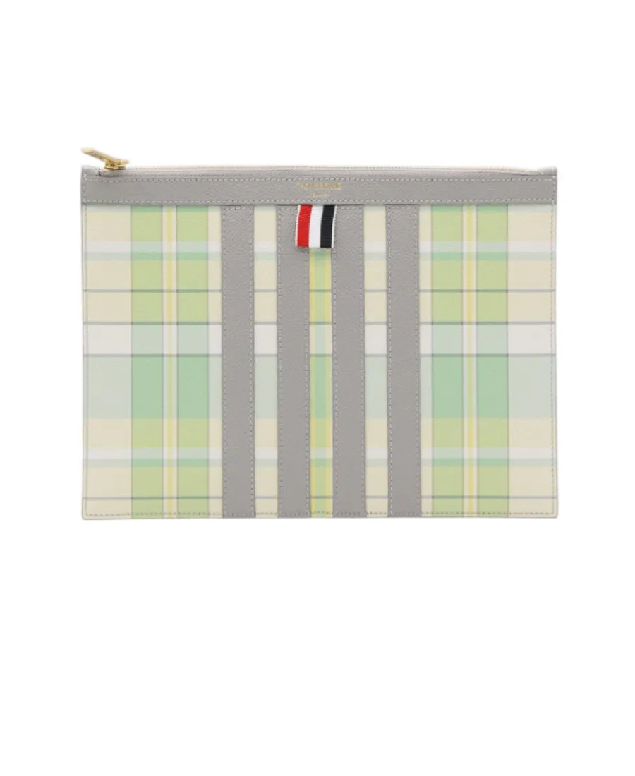Plaid-Checked Printed Zipped Clutch Bag