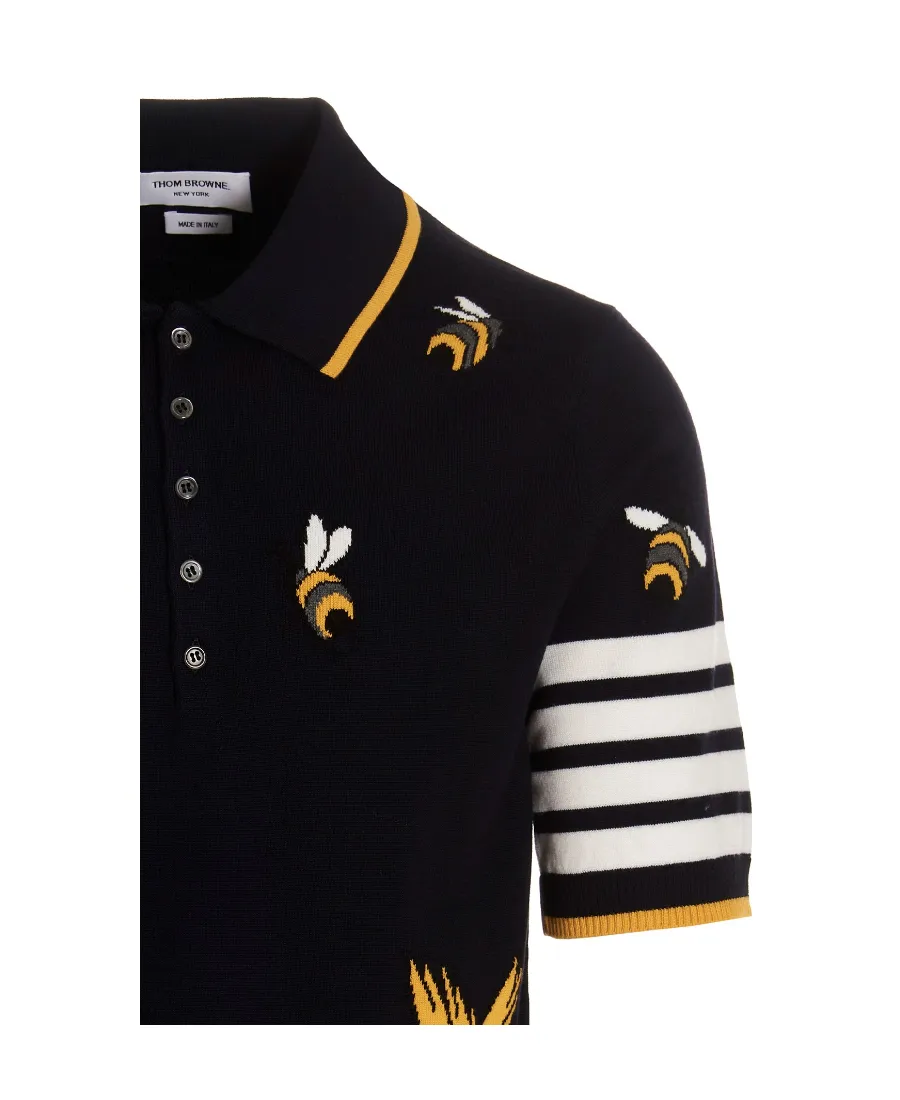 4-Bar Birds Bee Intarsia-Knitted Polo Shirt