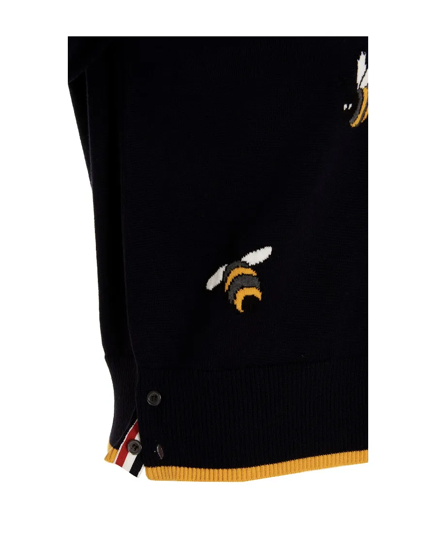 4-Bar Birds Bee Intarsia-Knitted Polo Shirt