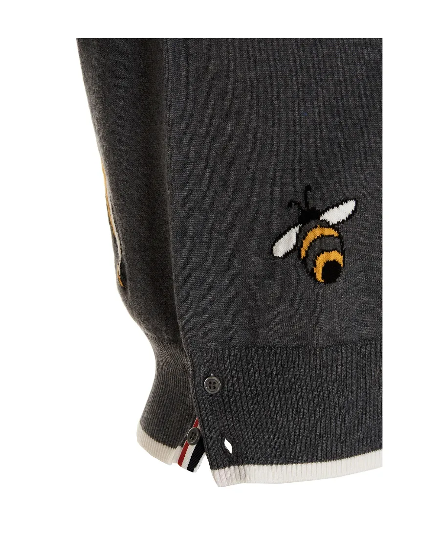 4-Bar Birds Bee Intarsia-Knitted Polo Shirt