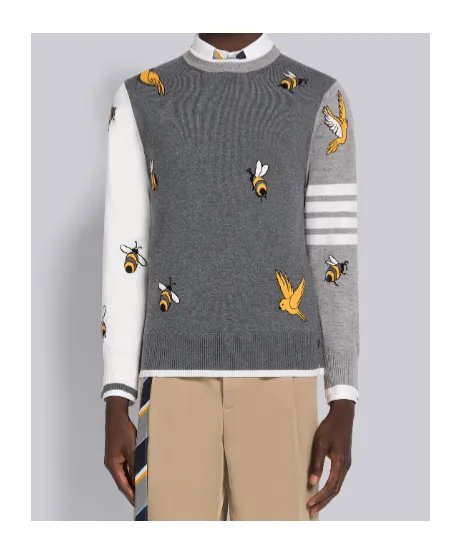 Bird And Bee Intarsia 4-Bar Stripe Sweater