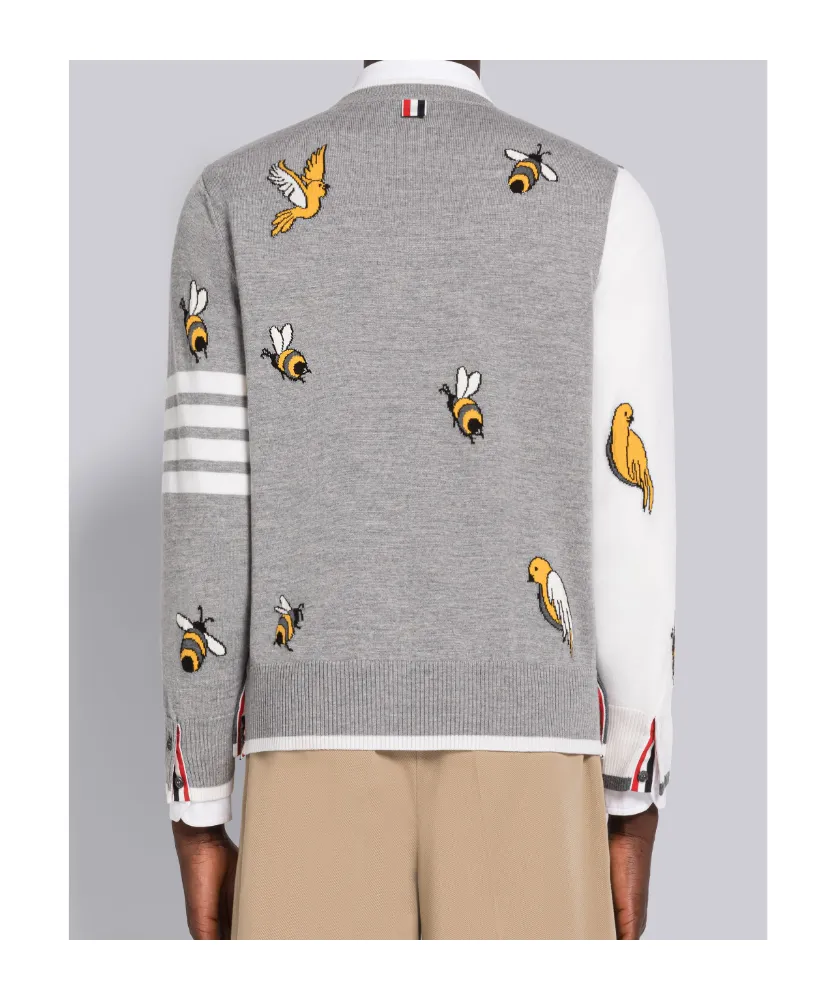 Bird And Bee Intarsia 4-Bar Stripe Sweater