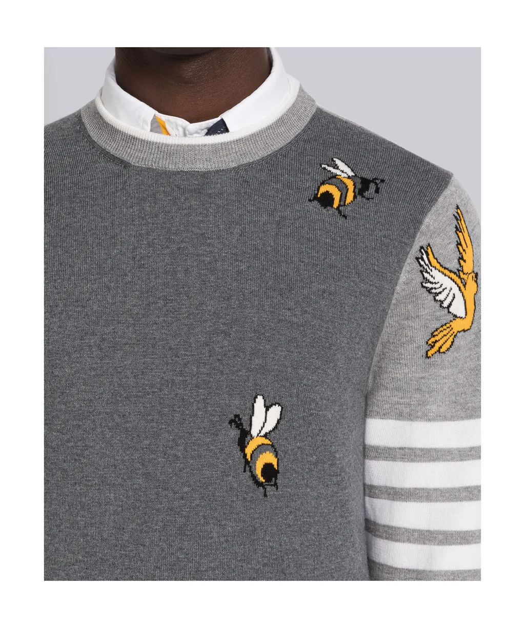 Bird And Bee Intarsia 4-Bar Stripe Sweater