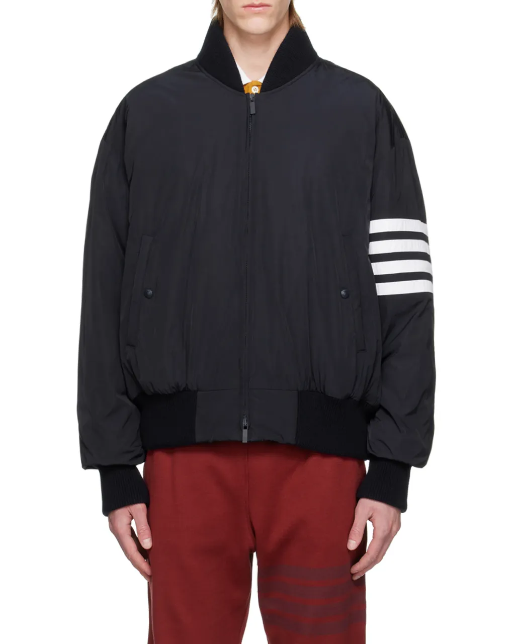 4-Bar Stripe Zipped Bomber Jacket