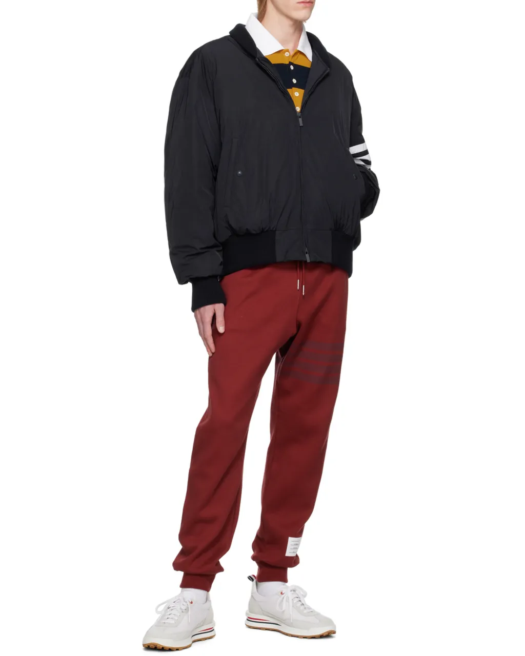 4-Bar Stripe Zipped Bomber Jacket