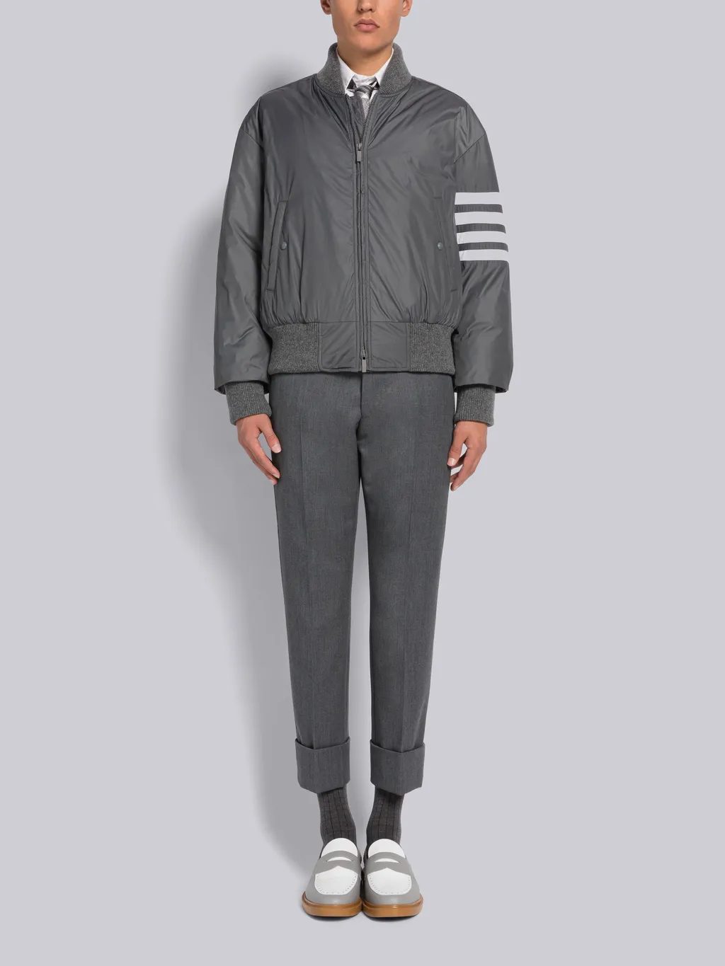 4-Bar Striped Zipped Bomber Jacket