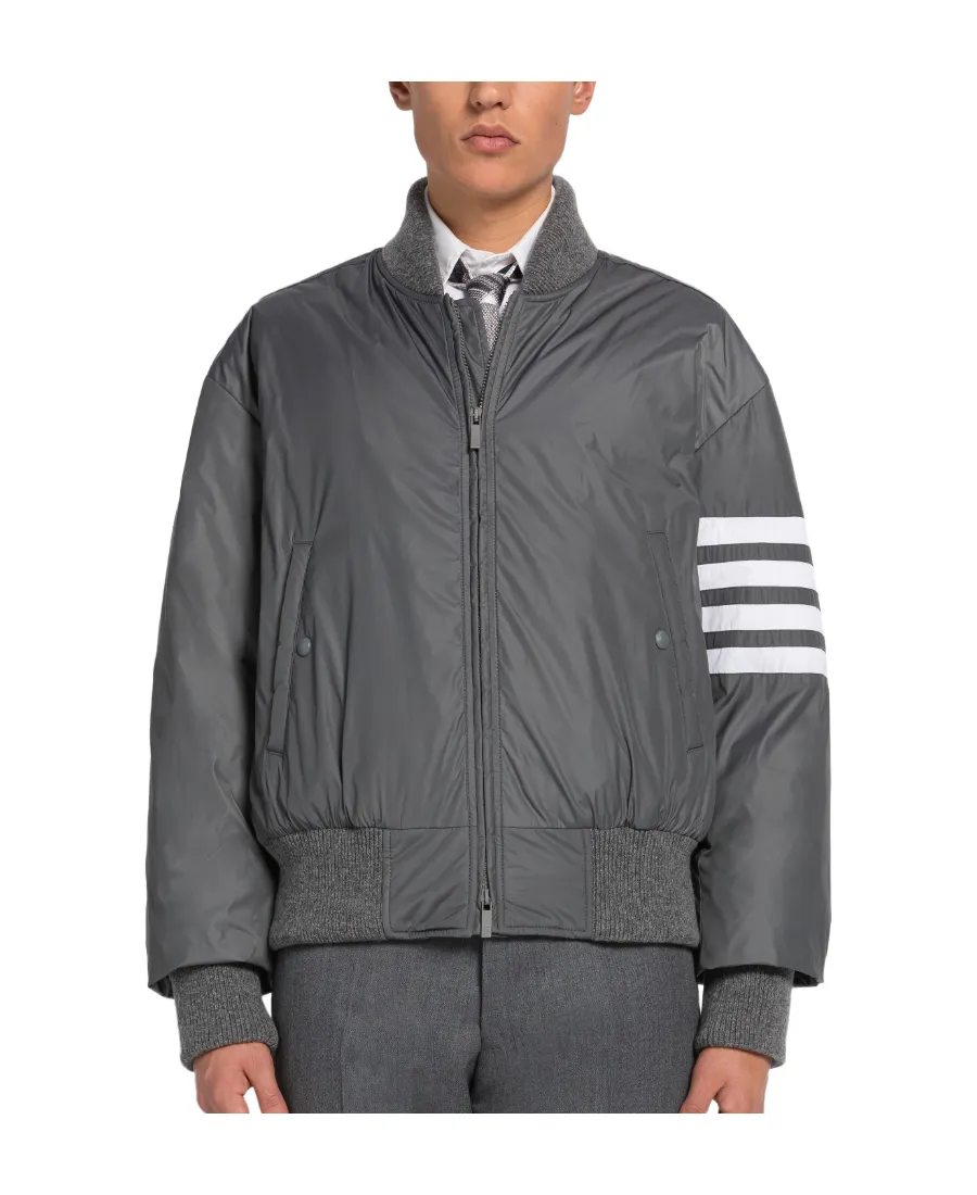4-Bar Striped Zipped Bomber Jacket