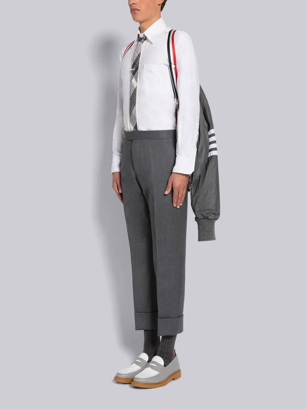 4-Bar Striped Zipped Bomber Jacket
