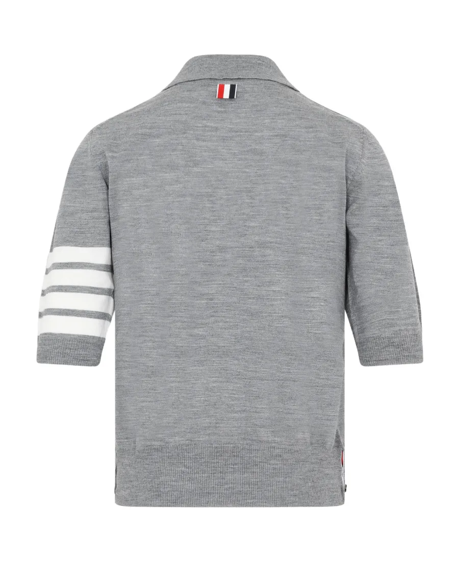 Four Striped Buttoned Knit Polo Shirt