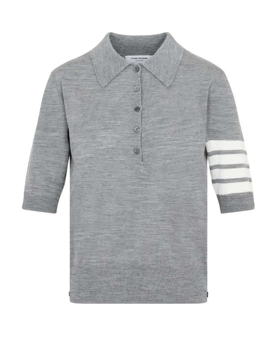 Four Striped Buttoned Knit Polo Shirt