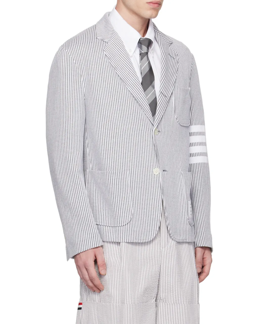 4-Bar Striped Single-Breasted Blazer