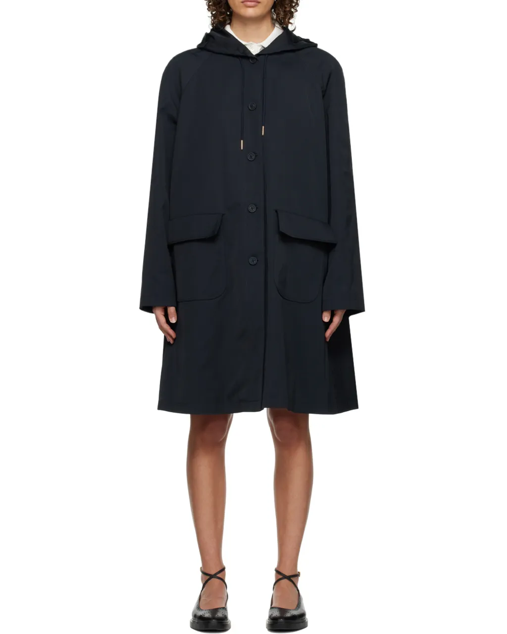 Single-Breasted Drawstring Hooded Parka
