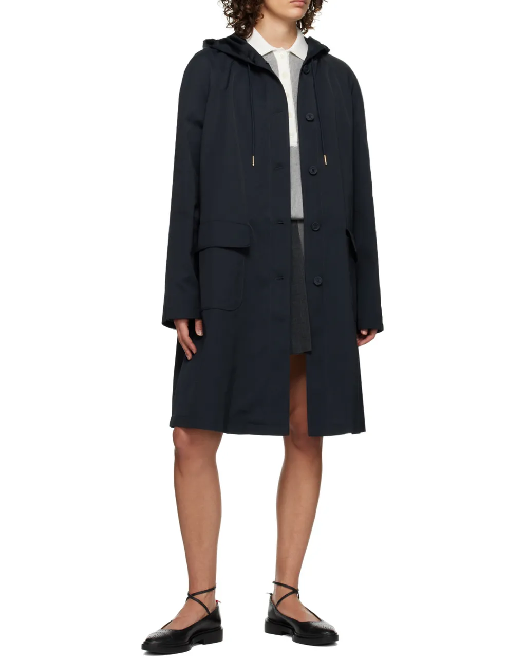Single-Breasted Drawstring Hooded Parka