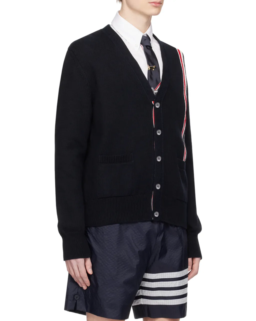 Rwb Striped Intarsia Button-Up Cardigan