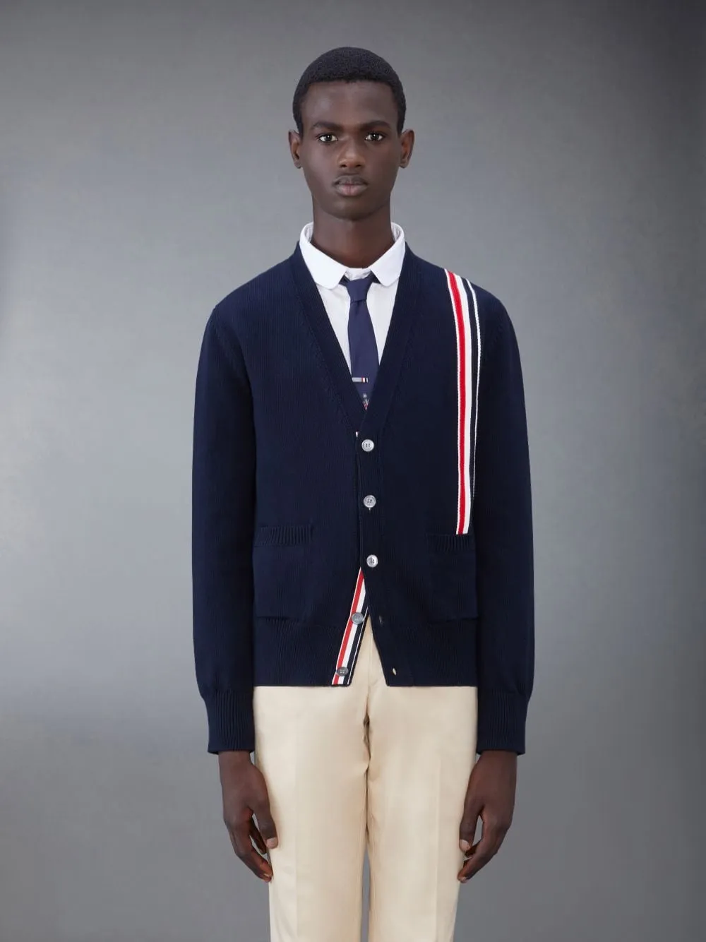 Rwb Striped Intarsia Button-Up Cardigan