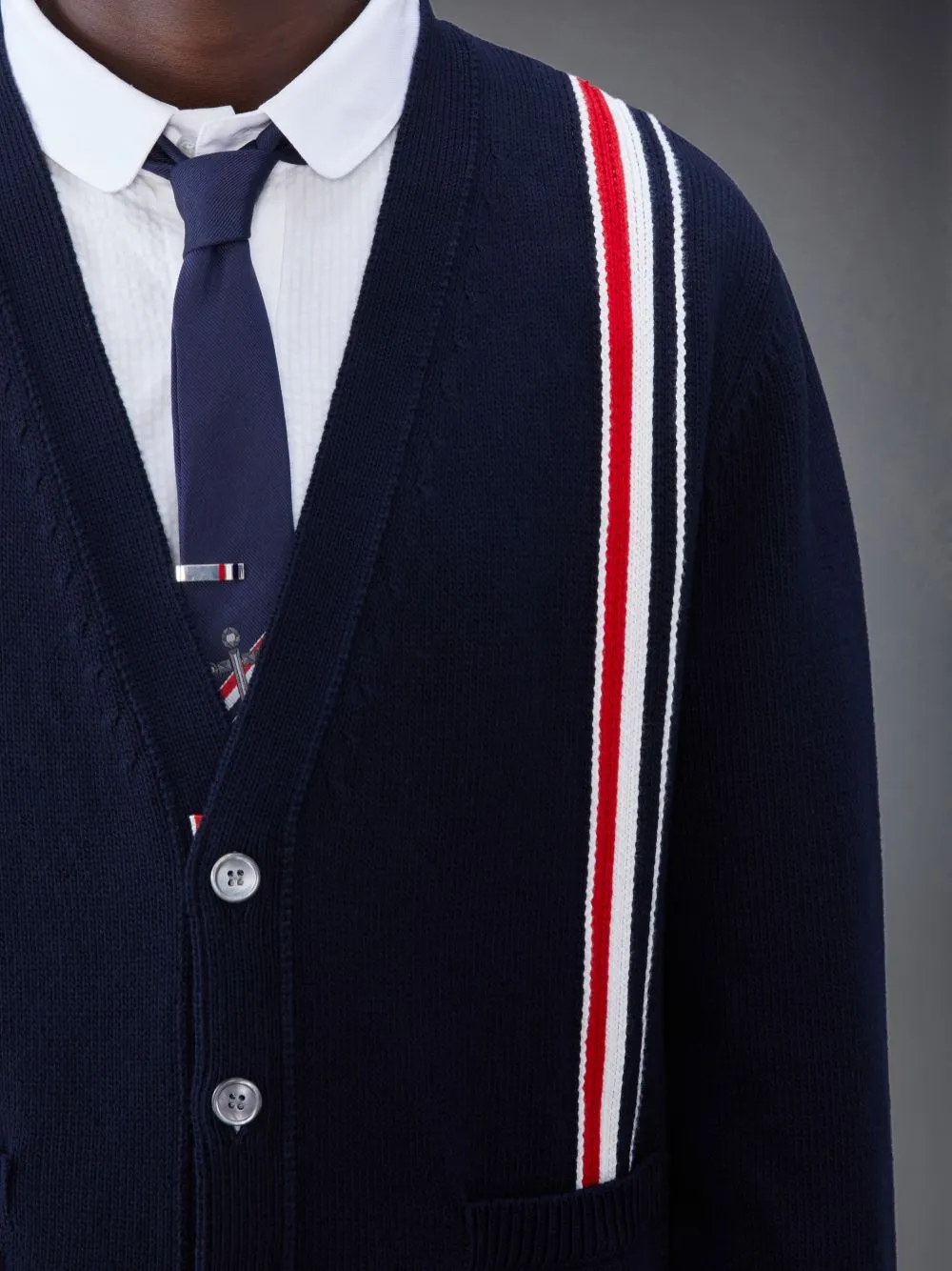 Rwb Striped Intarsia Button-Up Cardigan
