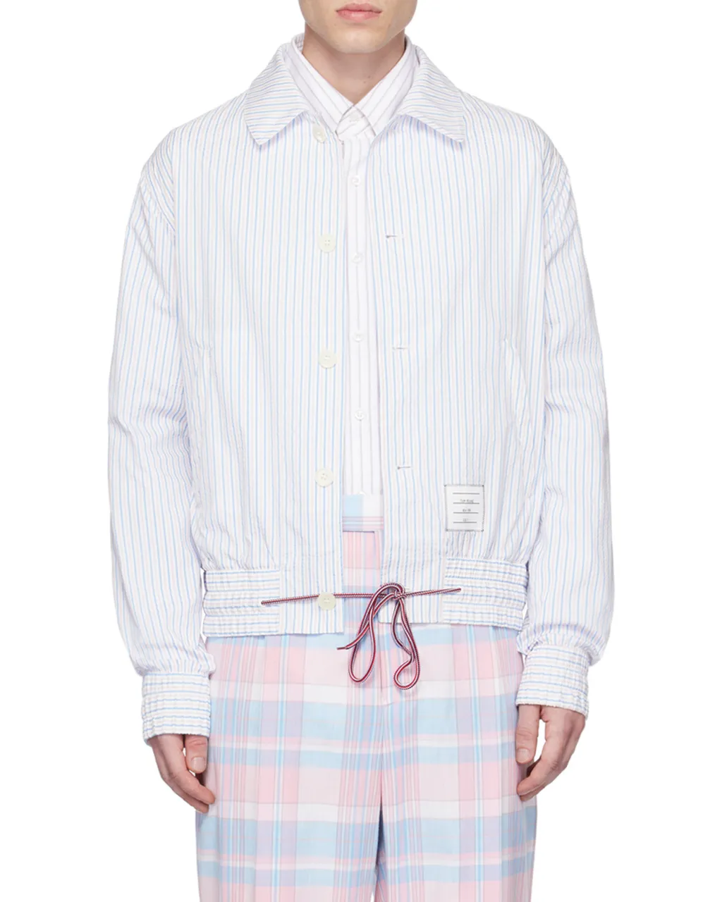 Striped Drawstring Waistband Shirt Jacket
