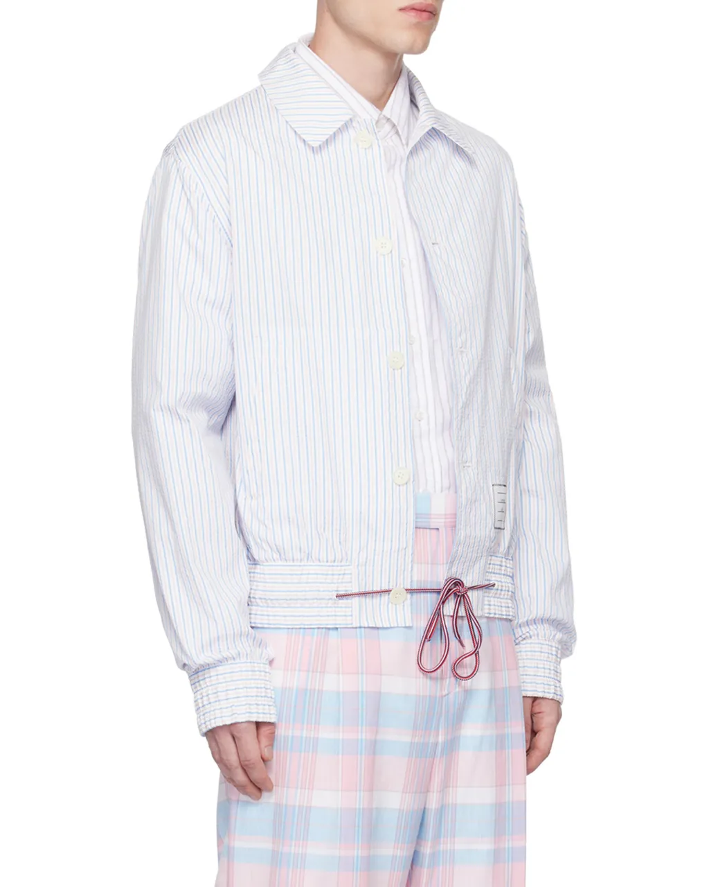 Striped Drawstring Waistband Shirt Jacket