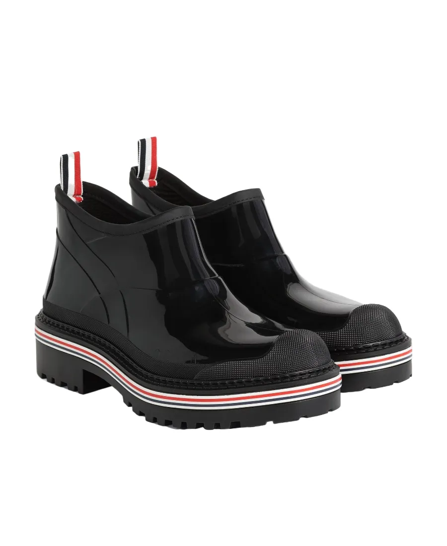 Stripe Trimmed Round-Toe Ankle Boots