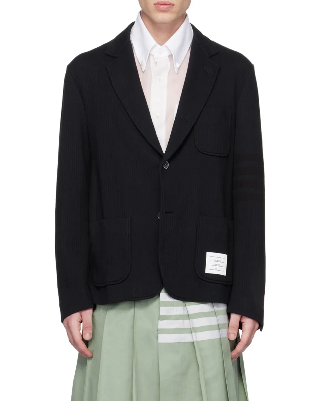 4-Bar Striped Single-Breasted Blazer