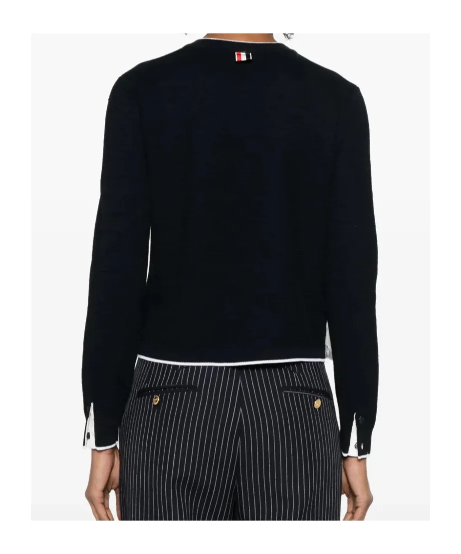 Crepe 4-Bar Crew Neck Cardigan