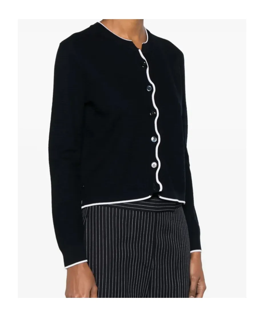 Crepe 4-Bar Crew Neck Cardigan