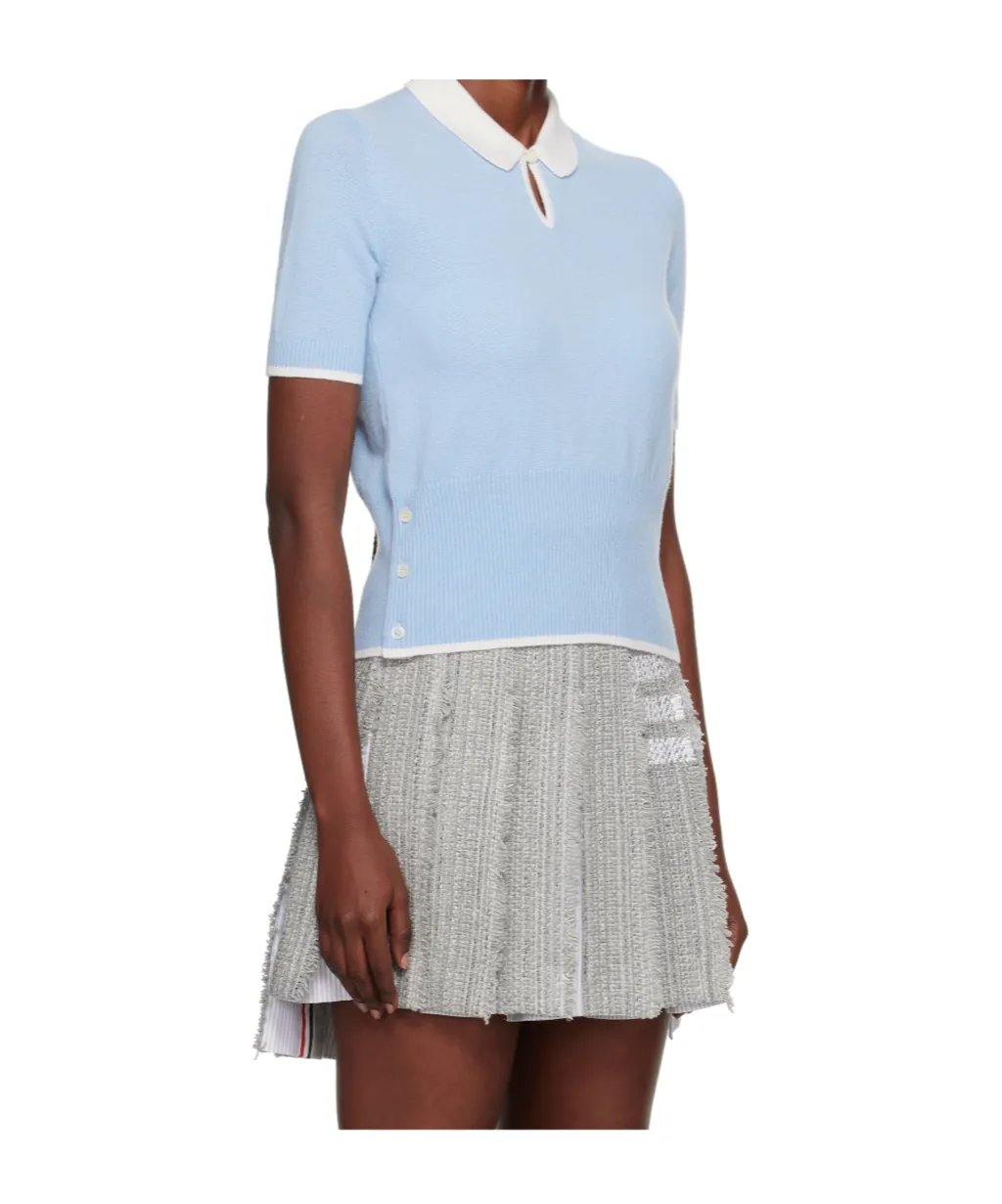 Ribbed-Knit Short-Sleeve Polo Top