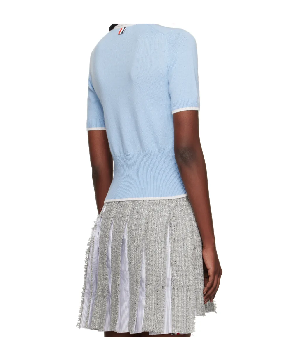 Ribbed-Knit Short-Sleeve Polo Top