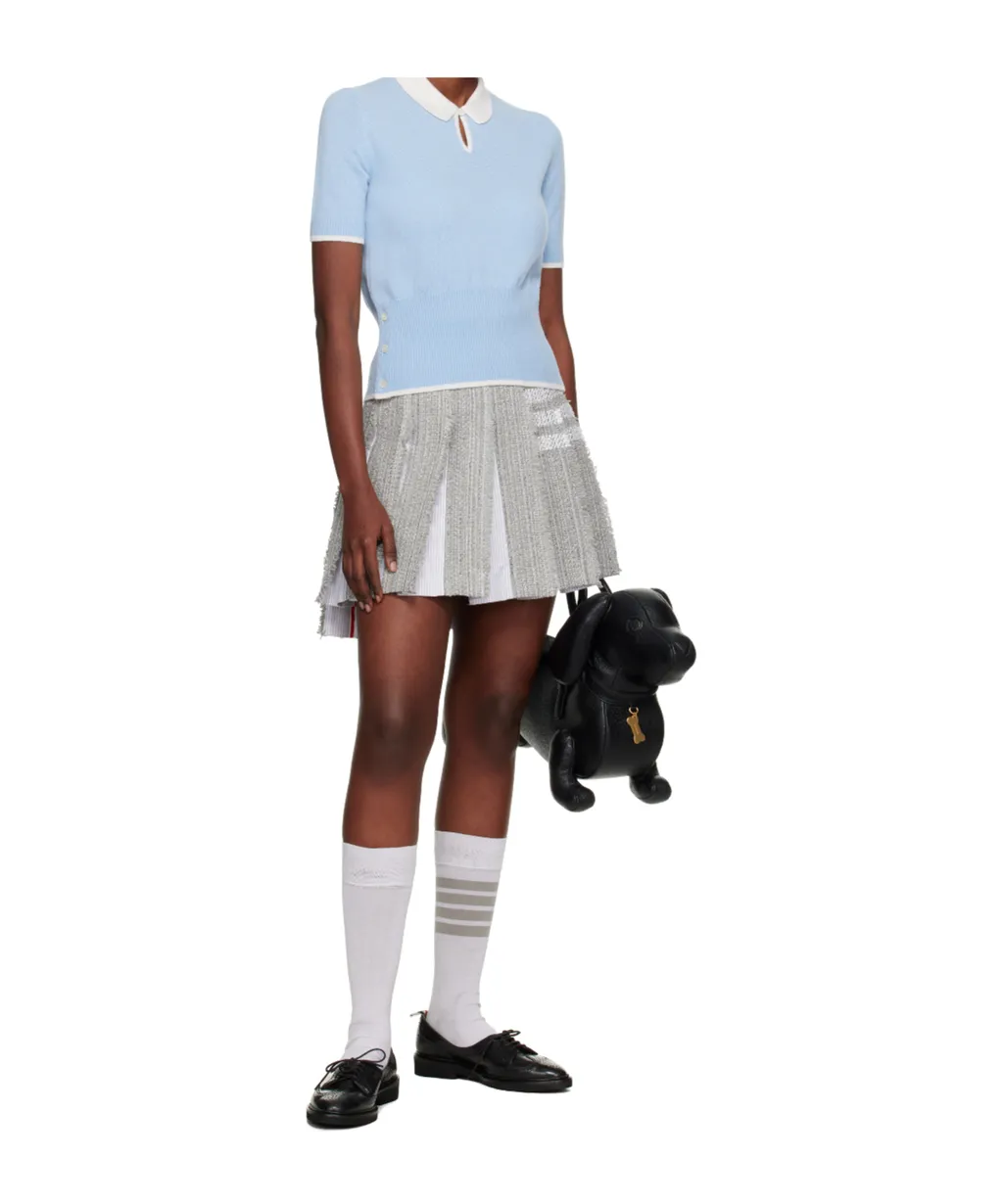 Ribbed-Knit Short-Sleeve Polo Top