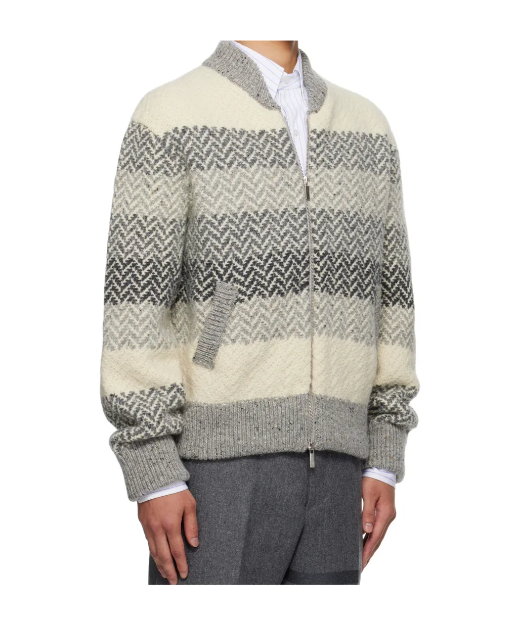 Striped Herringbone Jacquard Bomber Jacket
