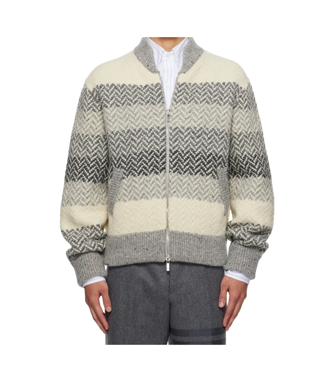 Striped Herringbone Jacquard Bomber Jacket